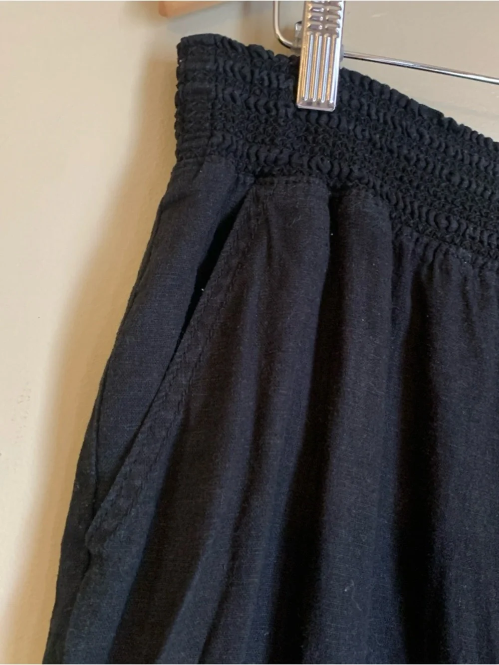 Briggs Women's Pants Size L Black Wide Leg Linen Blend Elastic Waist Casual